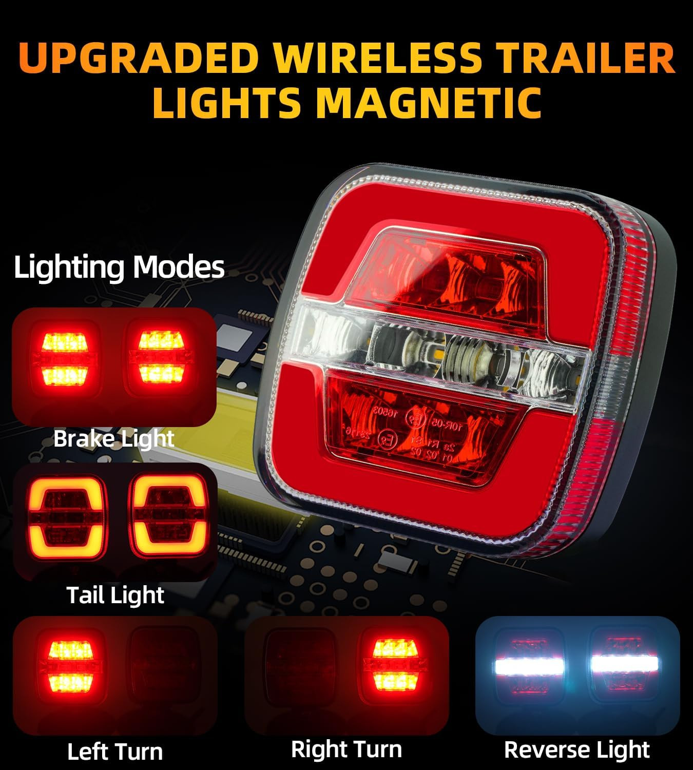 Upgraded Wireless Trailer Lights Magnetic, Rechargeable Tow Light Kit with Adjus