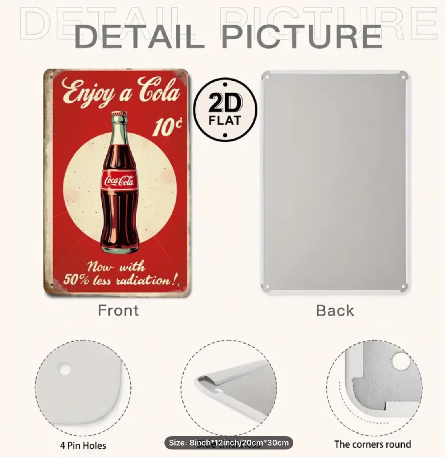 Cola Bottle Metal Sign, Retro Wall Decor, Vintage Coke advertising NEW. 8x12