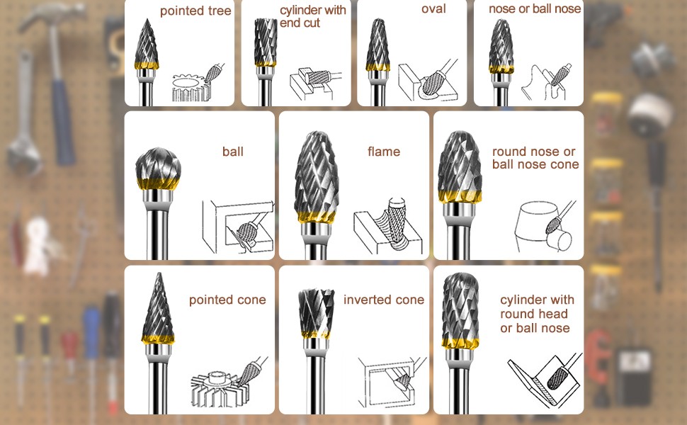 Tungsten Carbide Rotary Burr Bit Set 1/8" Cutting Carving Burrs Dremel Tool Kit