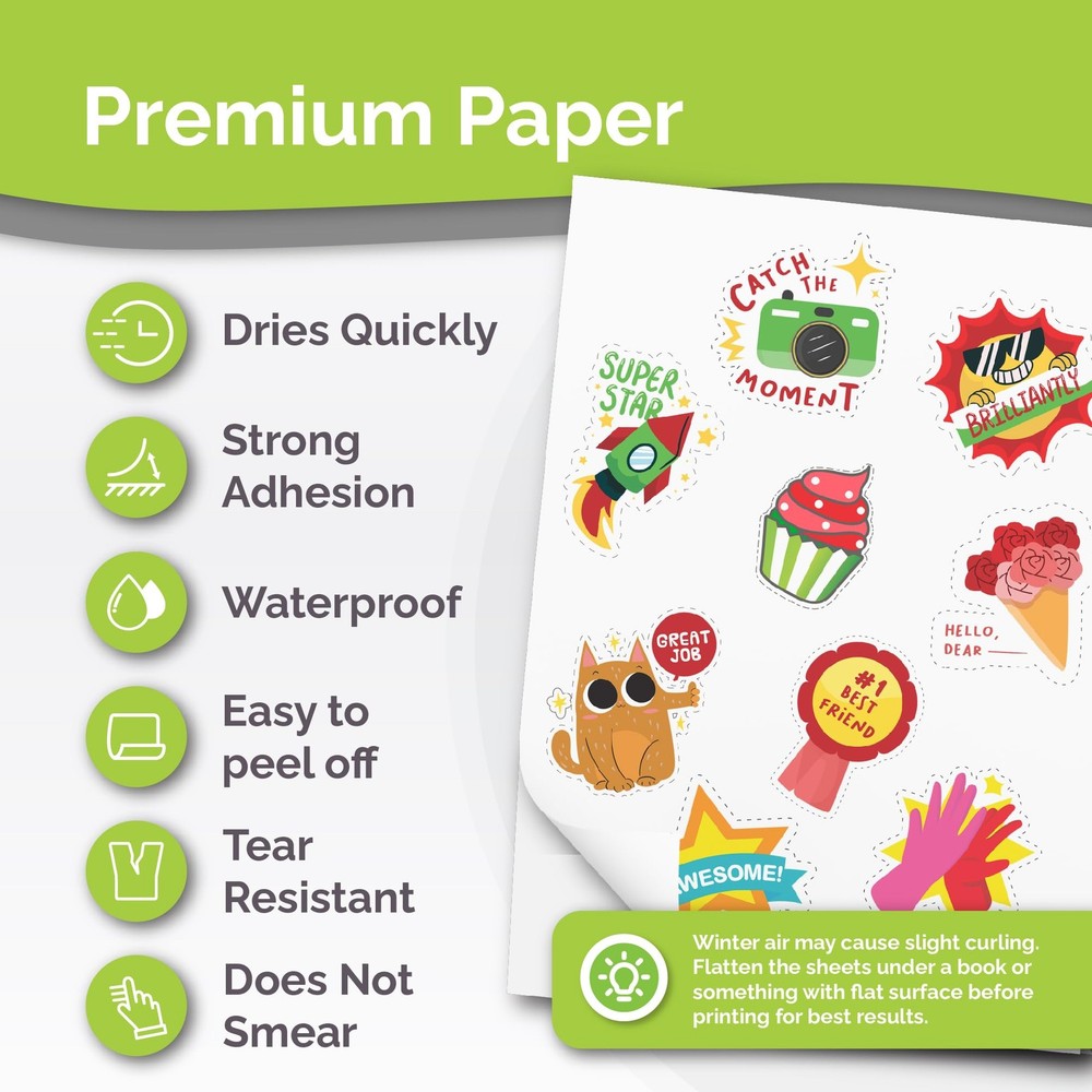 Premium Printable Vinyl Sticker Paper for Inkjet Printer - 34 Sheets Self-Adh...