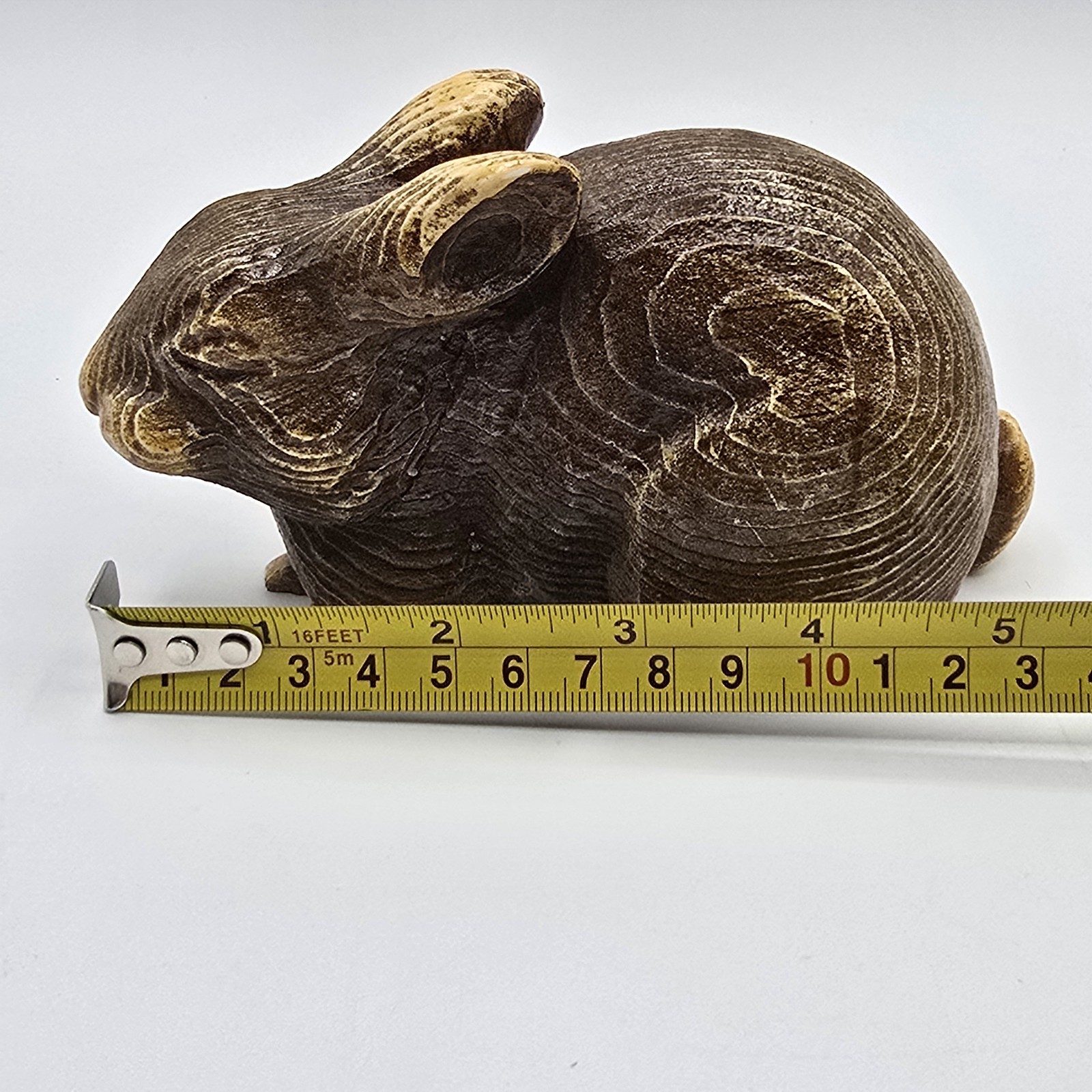 Rabbit Hare Figurine Wood Hand Carved Sculpture Vtg Bunny Easter Signed 80s