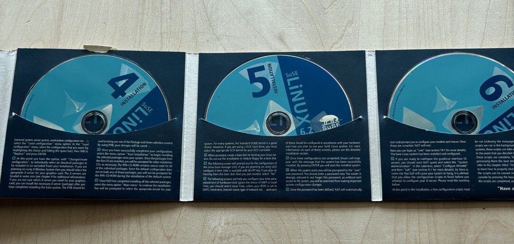 SuSE Linux 6.2 Software 6 CDs Cardboard Folder