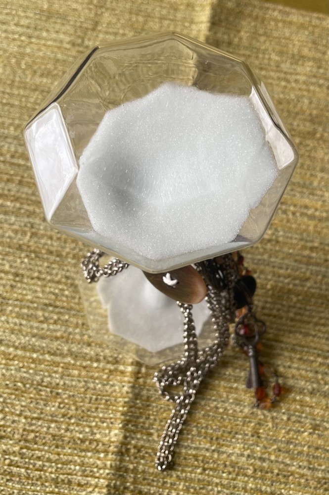 Assemblaged Art Using Modern Hourglass with Vintage Chains Key Button