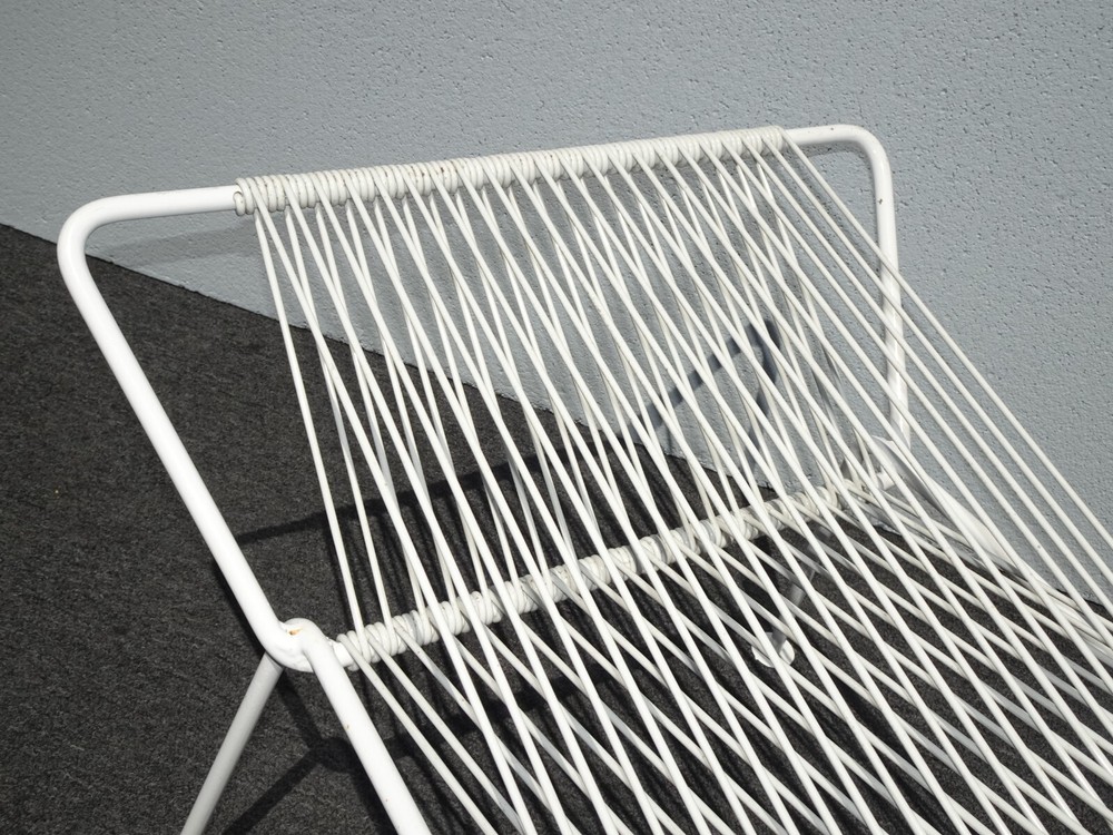 Vintage Mid Century Modern White Rubber Webbed Bench