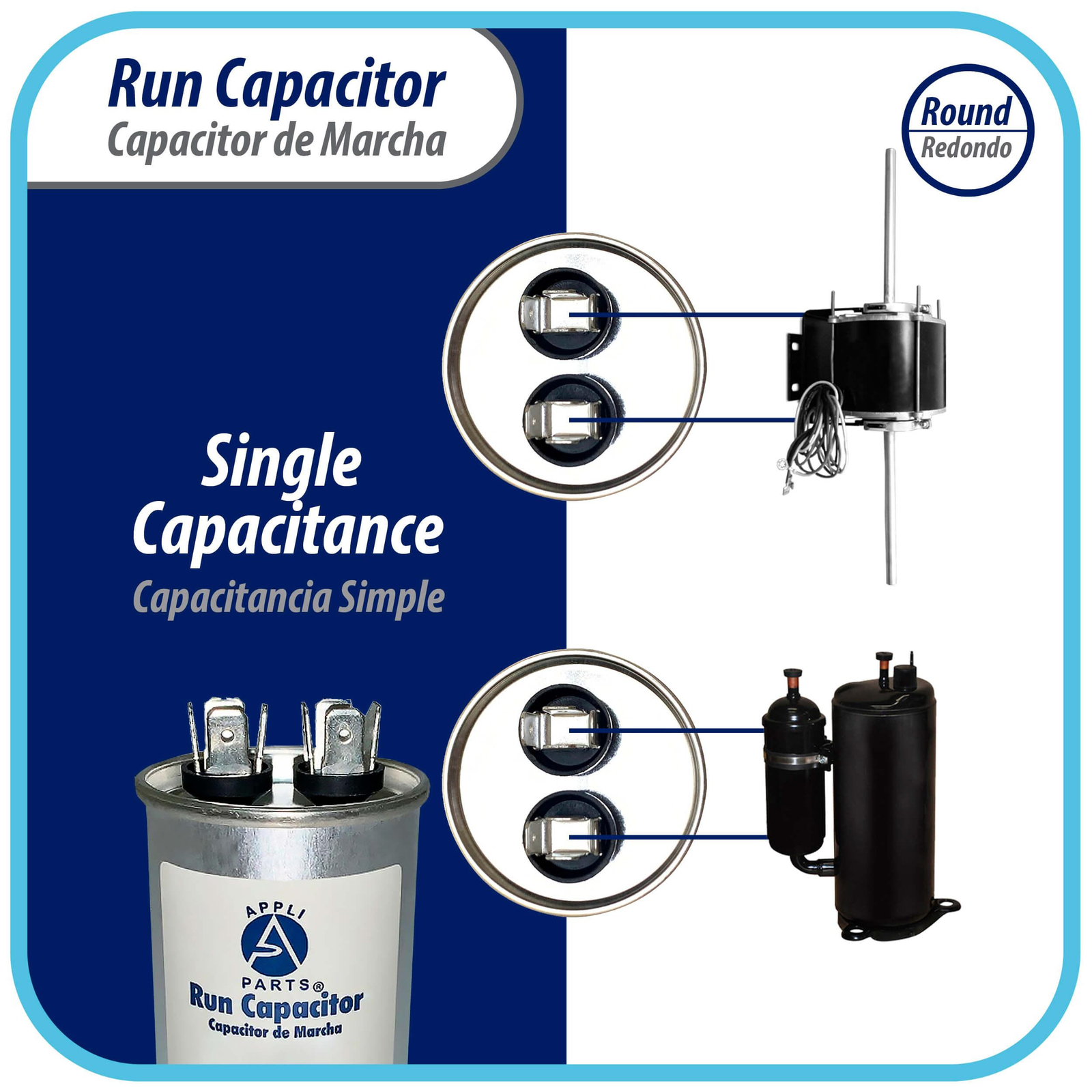 Appli Parts Run Capacitor for ac 10 Mfd uF (microfarads) 370 VAC or 450 VAC CBB6