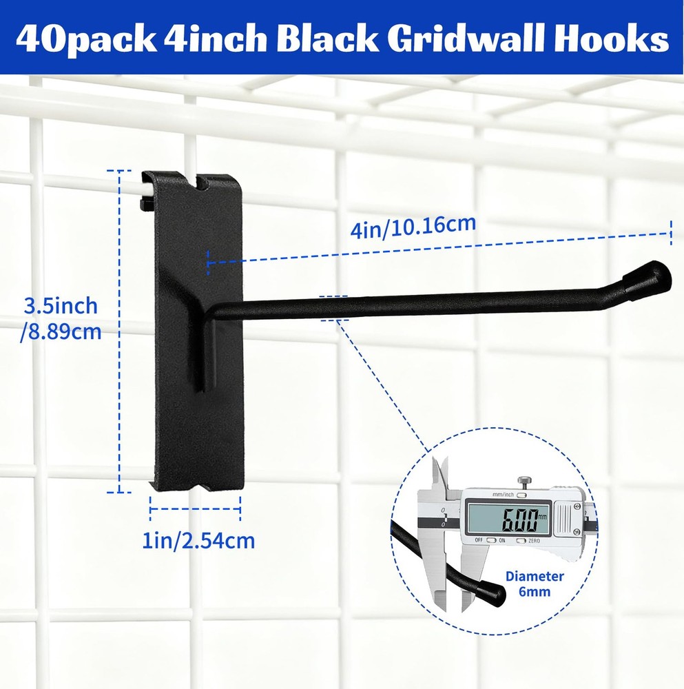 40 PCS Gridwall Hooks 4 Inch Display Hooks For Grid Wall Panel Retail Shop