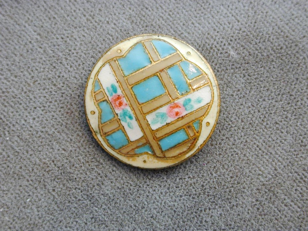 Antique Hand Painted Enamel Cloisonné Button