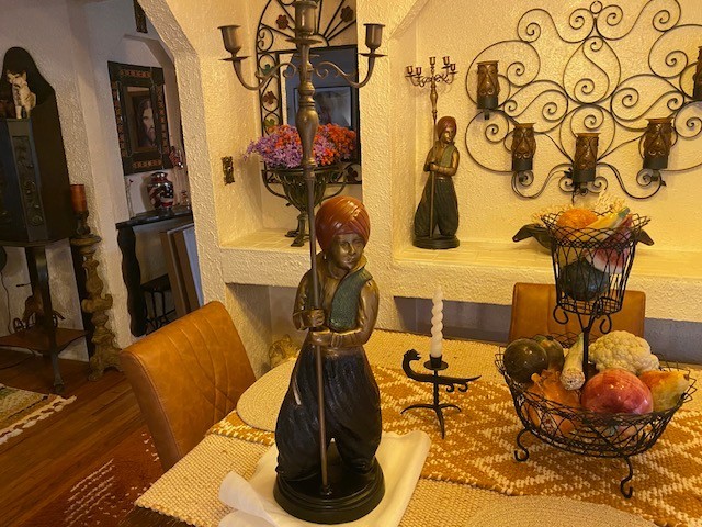 ANTIQUE BRONZE MIDDLE EASTERN COLD PAINT , NUBIAN?CANDELABRA! 16 LBS EACH!