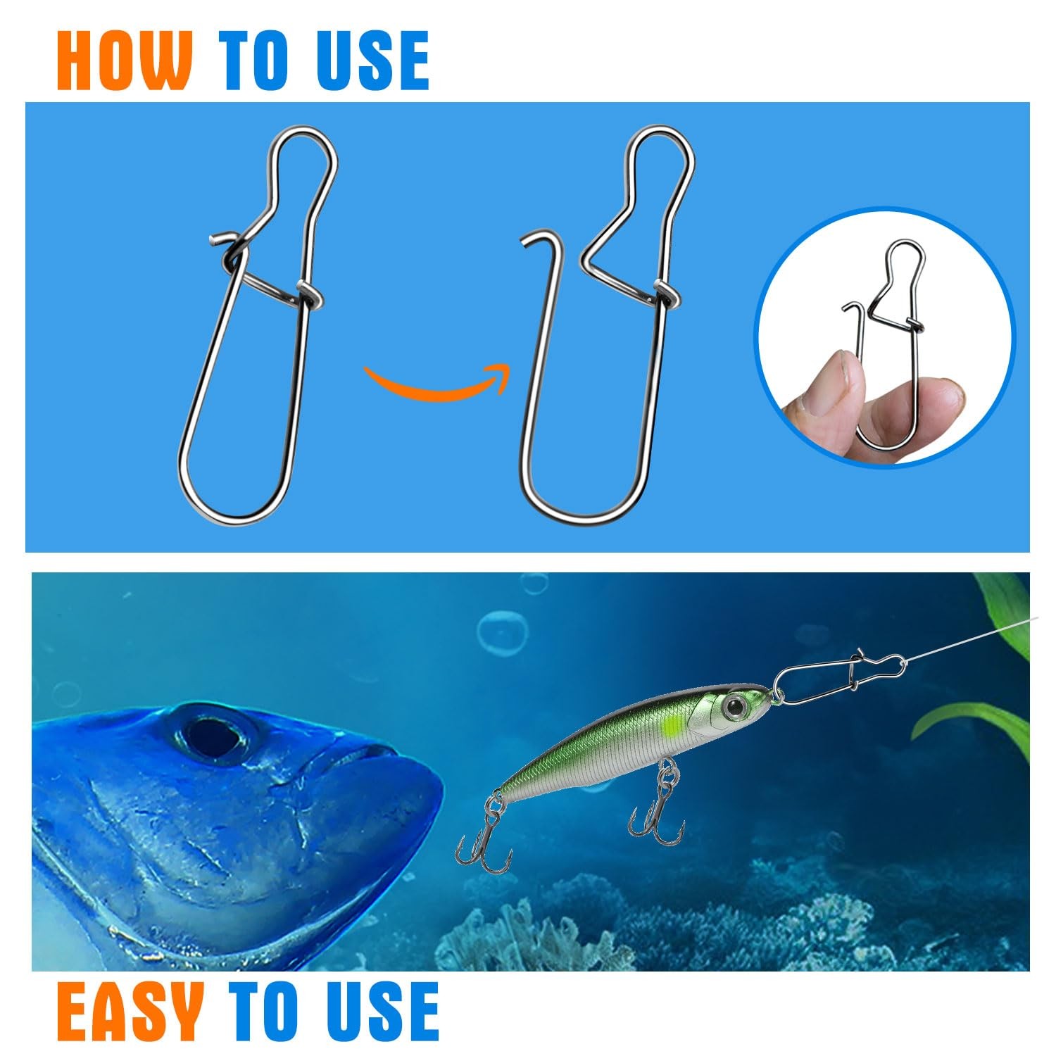 DunkTeam 100PCS Stainless Steel Duo Lock Snap Clip Swivel Lure #2-35lb-100PCS