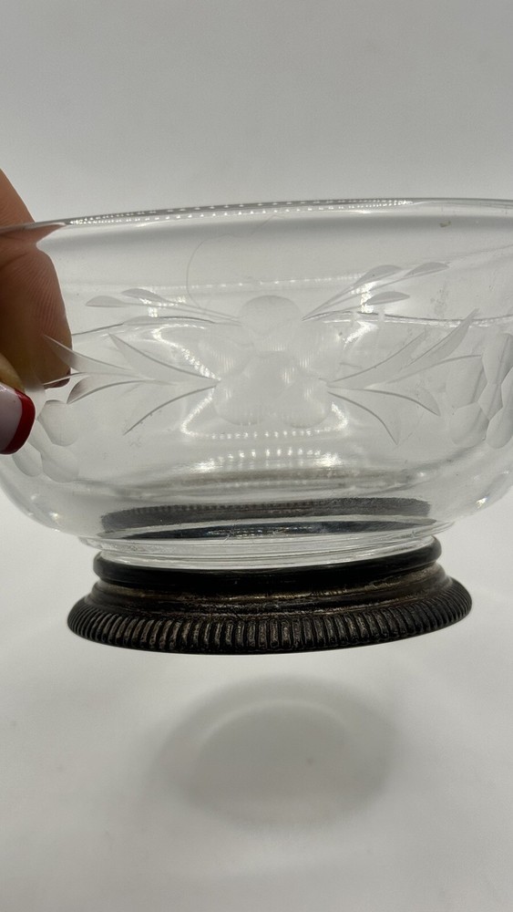 Vintage Glass Two Section Bowl Sterling Silver Base