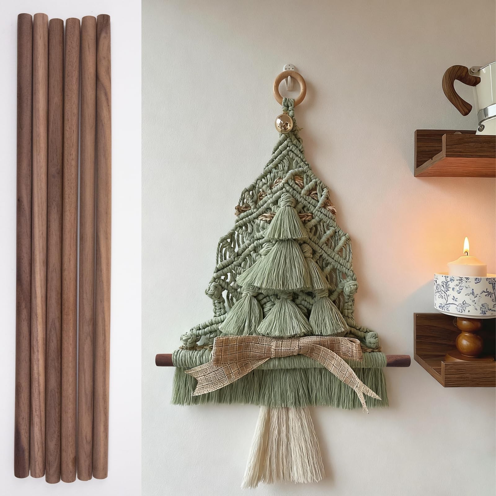 10 Pack Walnut Wooden Dowel Rods 3/8 x 12 Inch (10 x 300mm) Wood Color