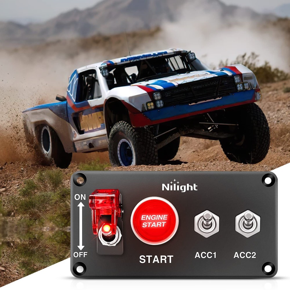 Nilight Ignition Rocker Switch Panel 12V 4 in 1 with Engine Push Button Toggle S