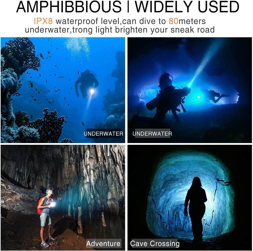 Compact Tactical LED Flashlight - 2000 Lumens for Underwater Exploration