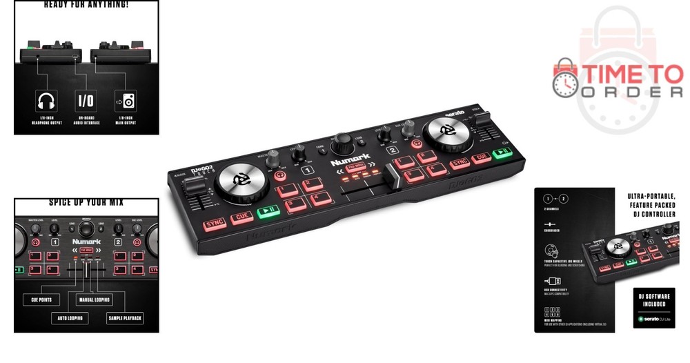 Compact DJ Controller with Audio Interface and Serato Lite for Mac Windows