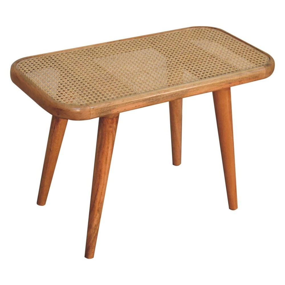 Handwoven Rattan & Solid Wood Bench