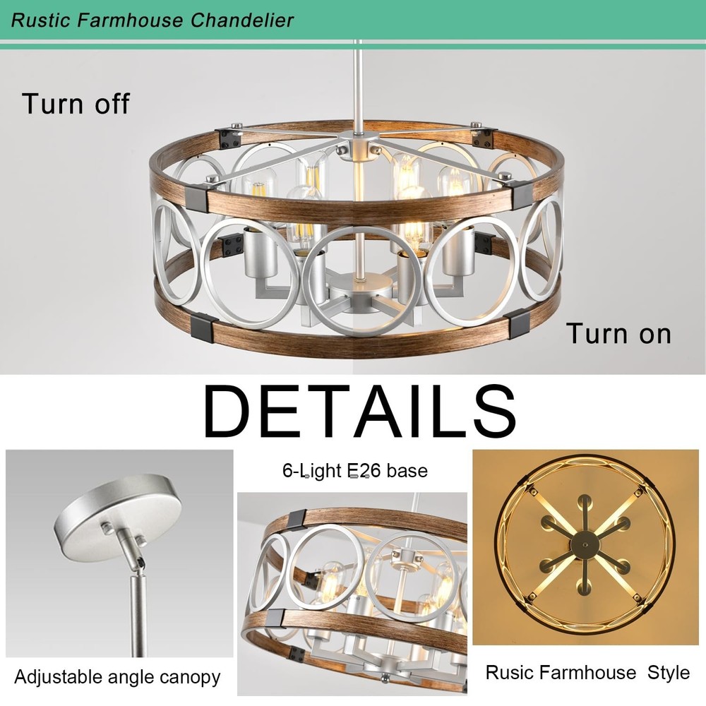 Semi Flush Mount Ceiling Light Fixture Ceiling Mount 6-Light Rustic Farmhouse...