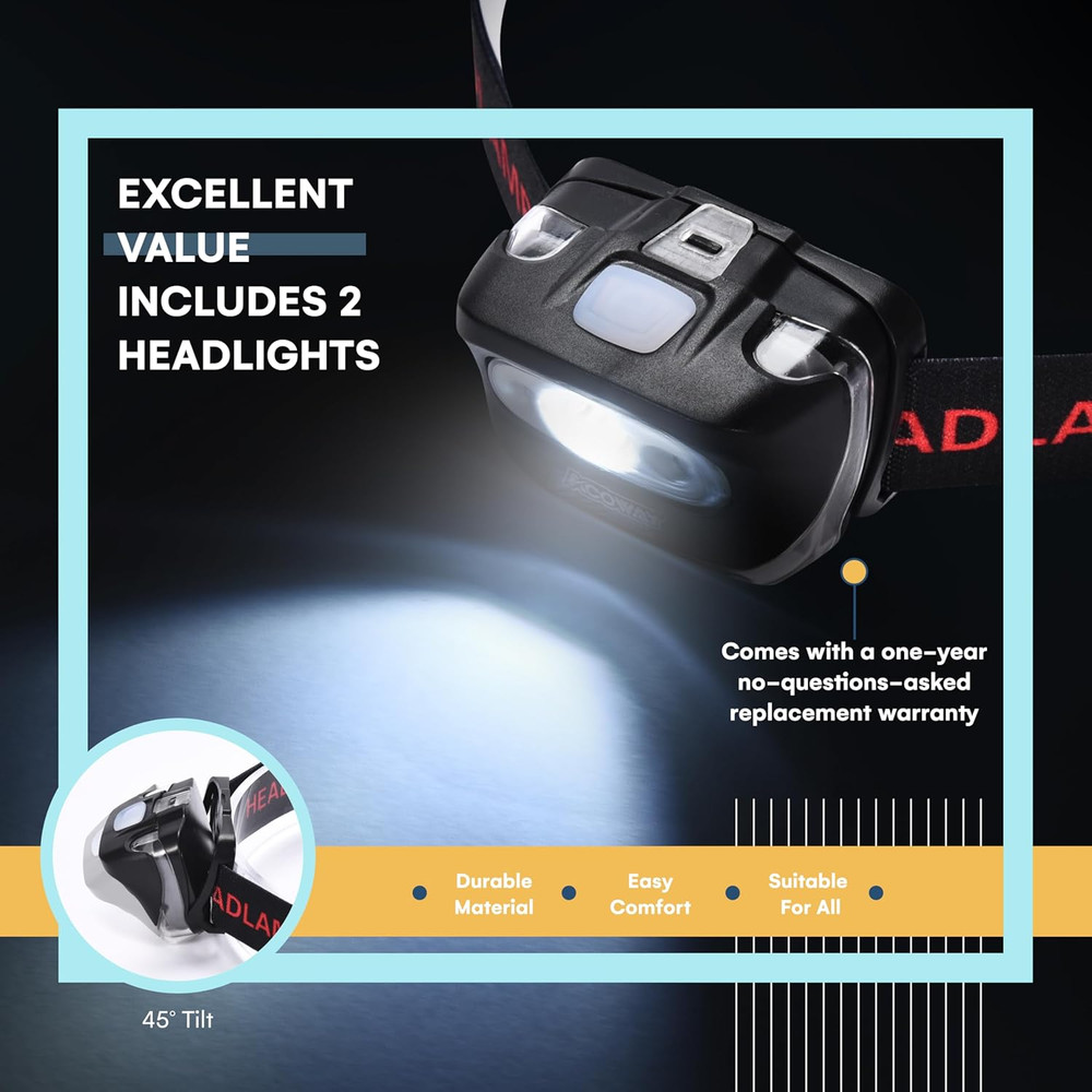 ACOWAY LED Headlamp - Bright Adjustable Flashlight for Outdoor Activities
