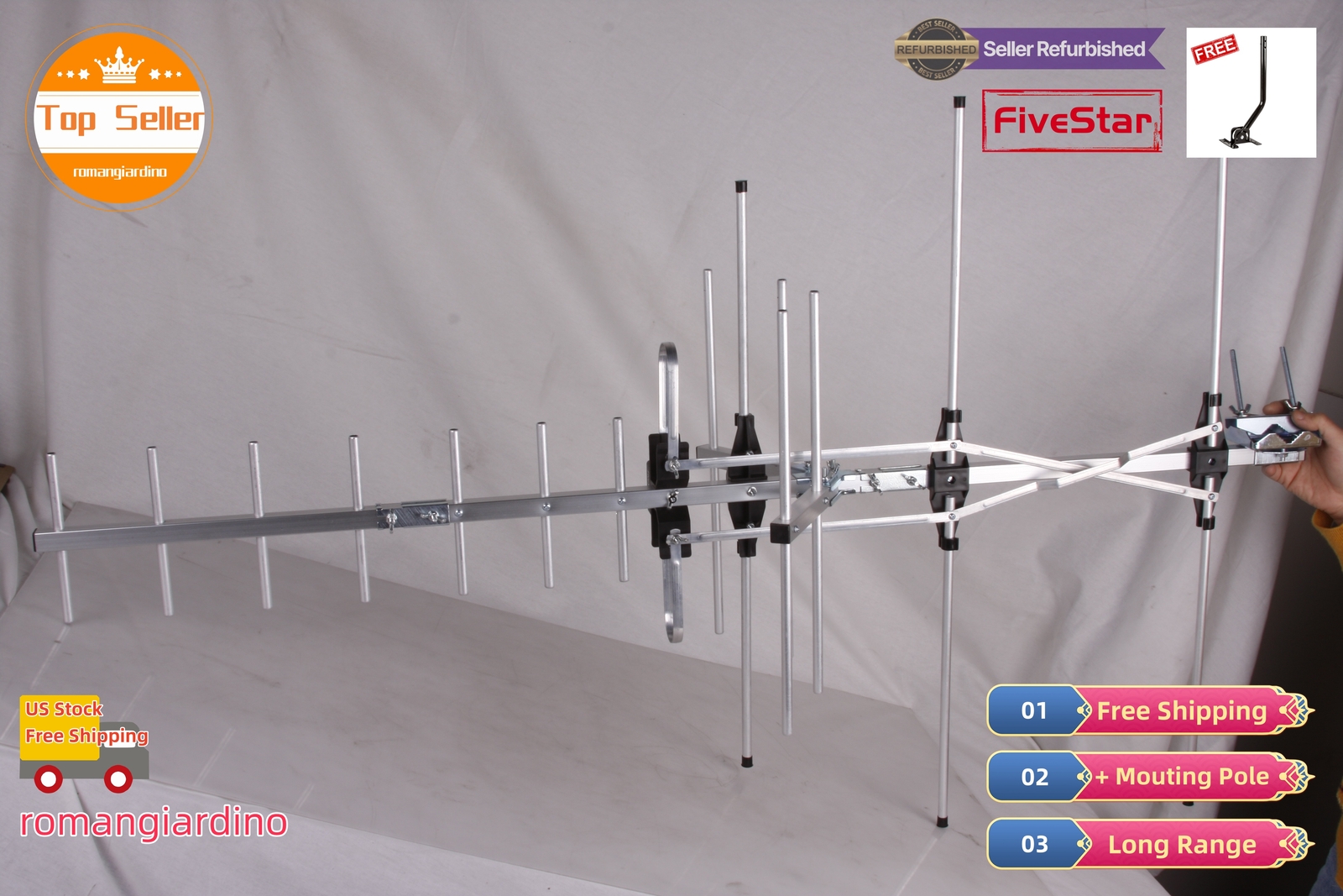 Yagi Outdoor TV Antenna 250 Mile for Strong, Weatherproof VHF UHF FM Pole