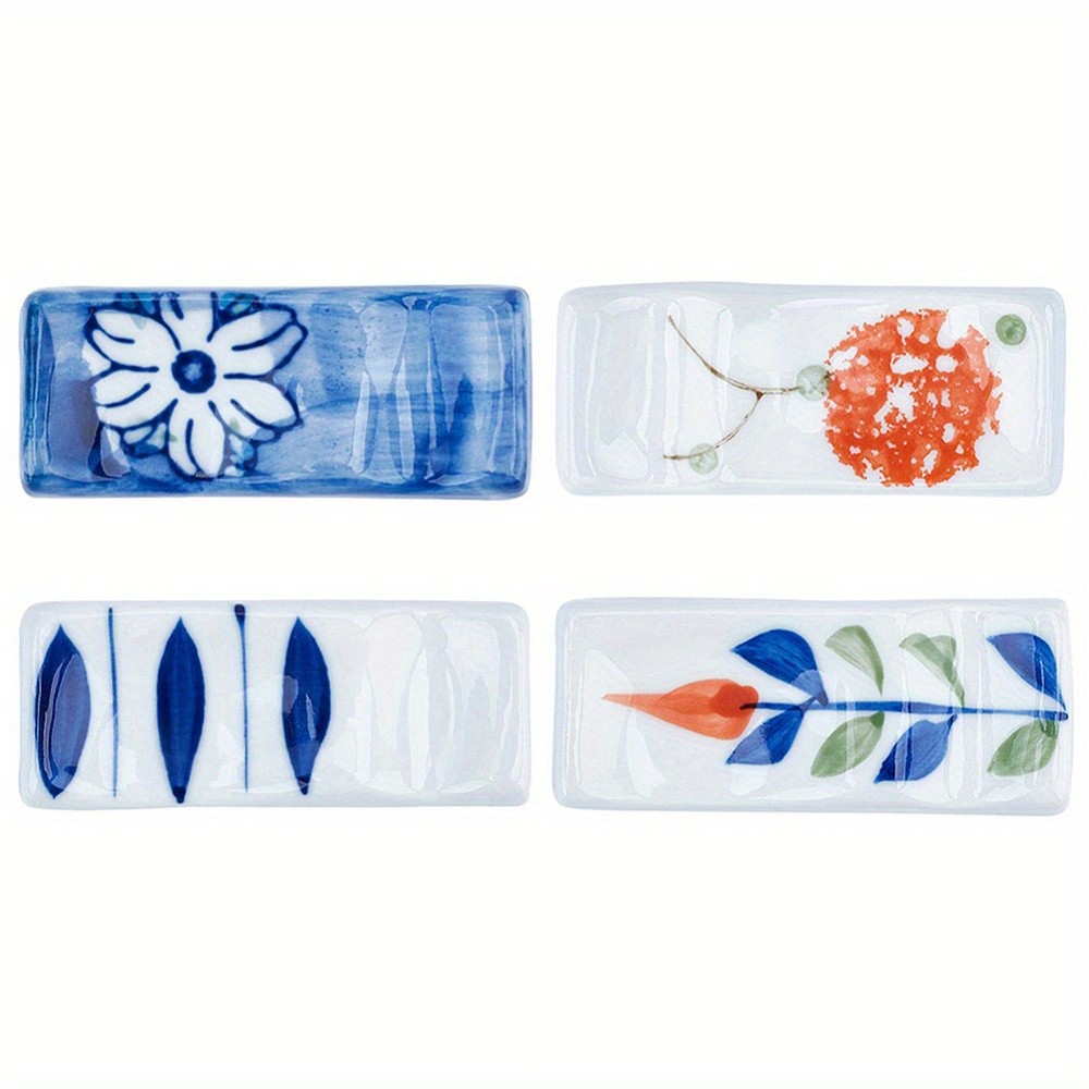 1set 4pcs 4 style Porcelain Chopsticks Stand Rectangle with Pattern Mixed