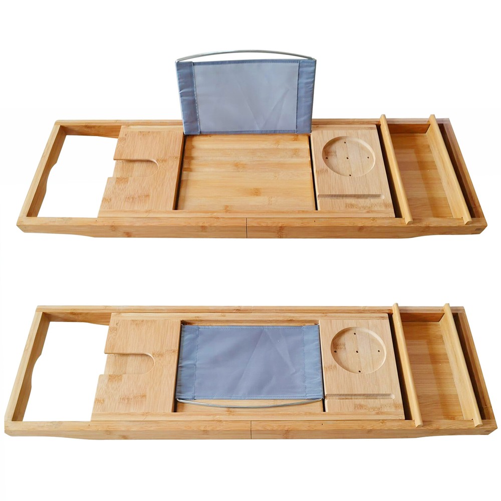 Bamboo Bath Tray Table - Adjustable Caddy with Multifunctional Groove