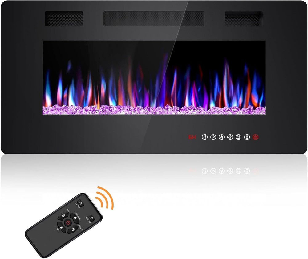 36 Inch Electric Fireplace Inserts, in-Wall Recessed &Wall Mounted,Timer,Remote