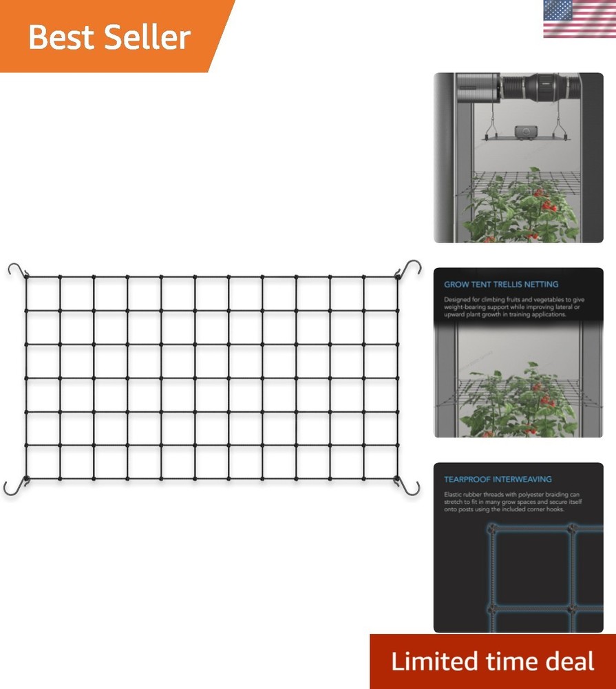 Flexible Hydroponics Trellis Net 2x4 with Steel Hooks - Secure Planting Support