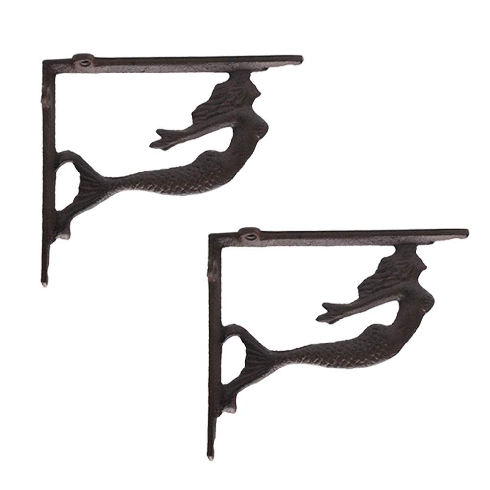 BRASSTAR 2PCS Rustic Cast Iron Fish Shelf Brackets Nautical Wrought Iron Soaring