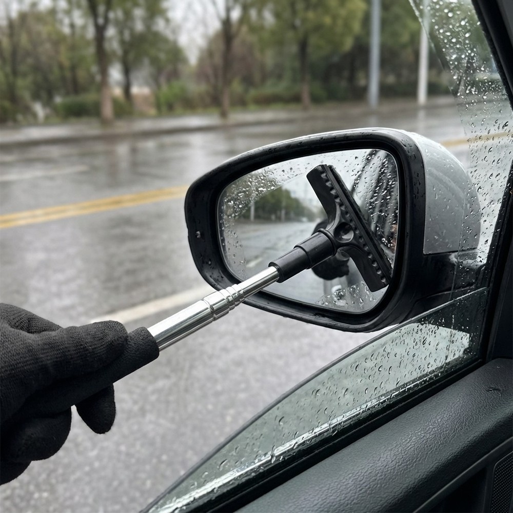 1pc Extendable Car Rearview Mirror Wiper Multifunctional Snow Ice Water Scraper