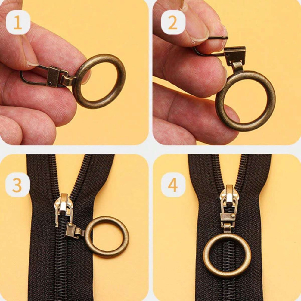 5x Zipper Puller Repair Metal Slider Pull Replacement Fix Bag Coat Instant Clip