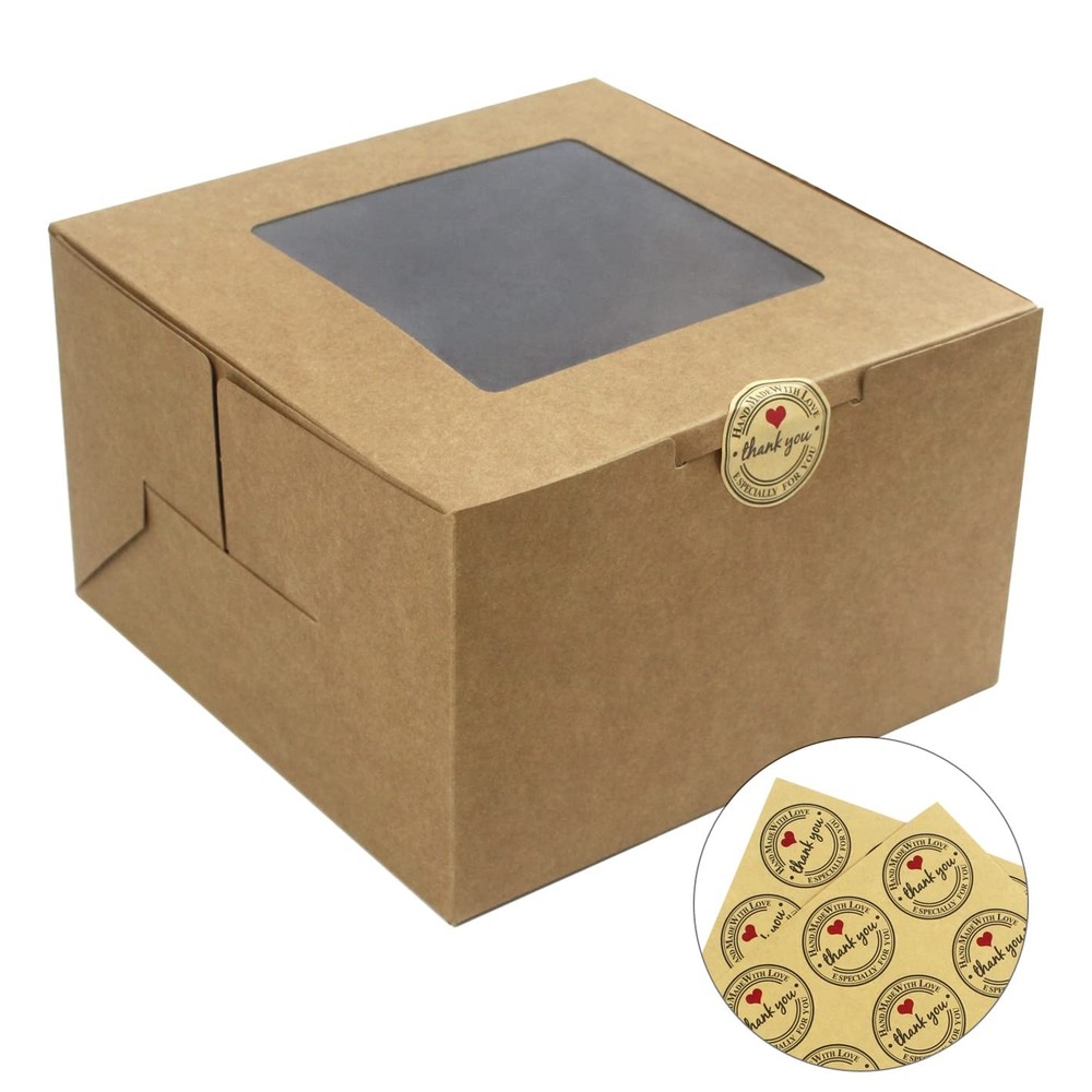 Square Bakery Boxes with Window Cake Pastry Cookie Box Brown 8x8x5 25 PCS