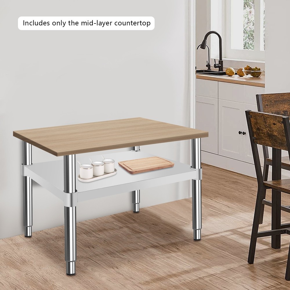 Stainless Steel Adjustable Workbench Tabletop (55x40cm) - Mid-Low Tier Silver