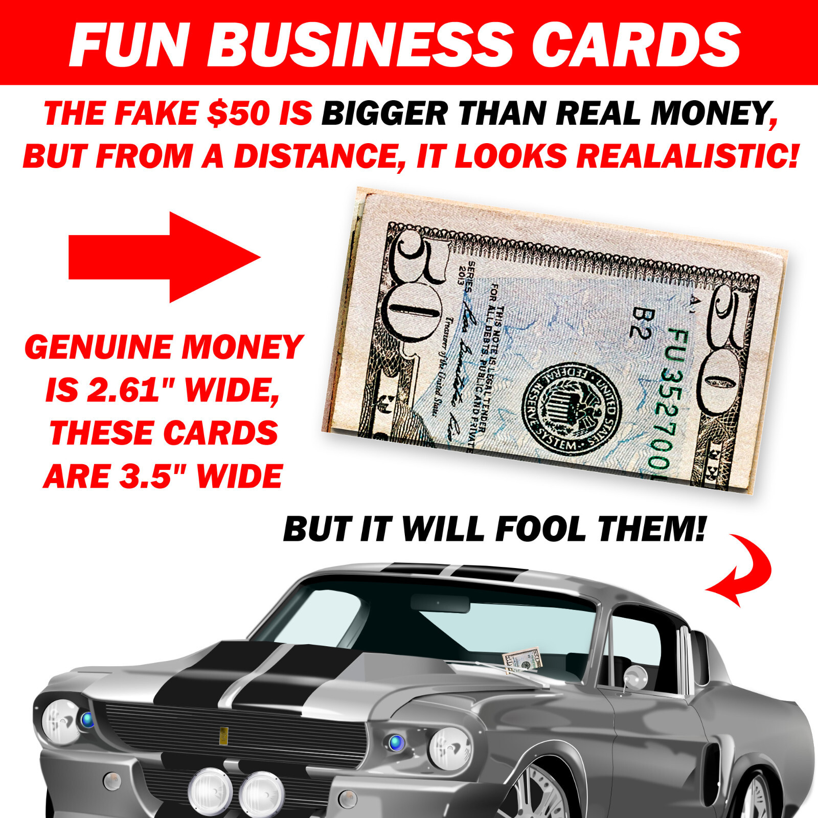 50 QTY Bad Parking Prank Cards Look Like Bills from a distance!