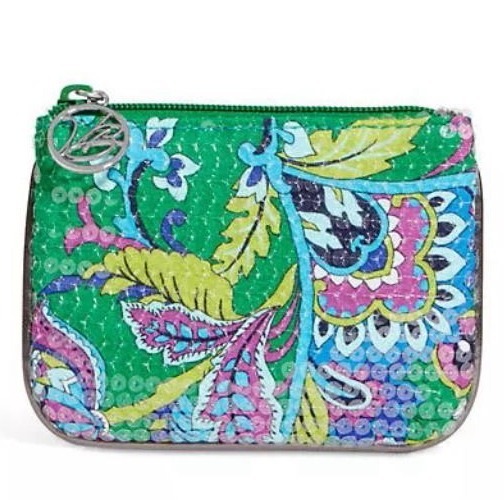 VERA BRADLEY Shimmer Zip Pouch - Emerald Paisley Pattern NWT