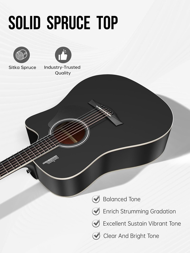 Rosen Solid Dreadnought Acoustic Guitar 41 Inches Spruce Guitar Beginner Bundle