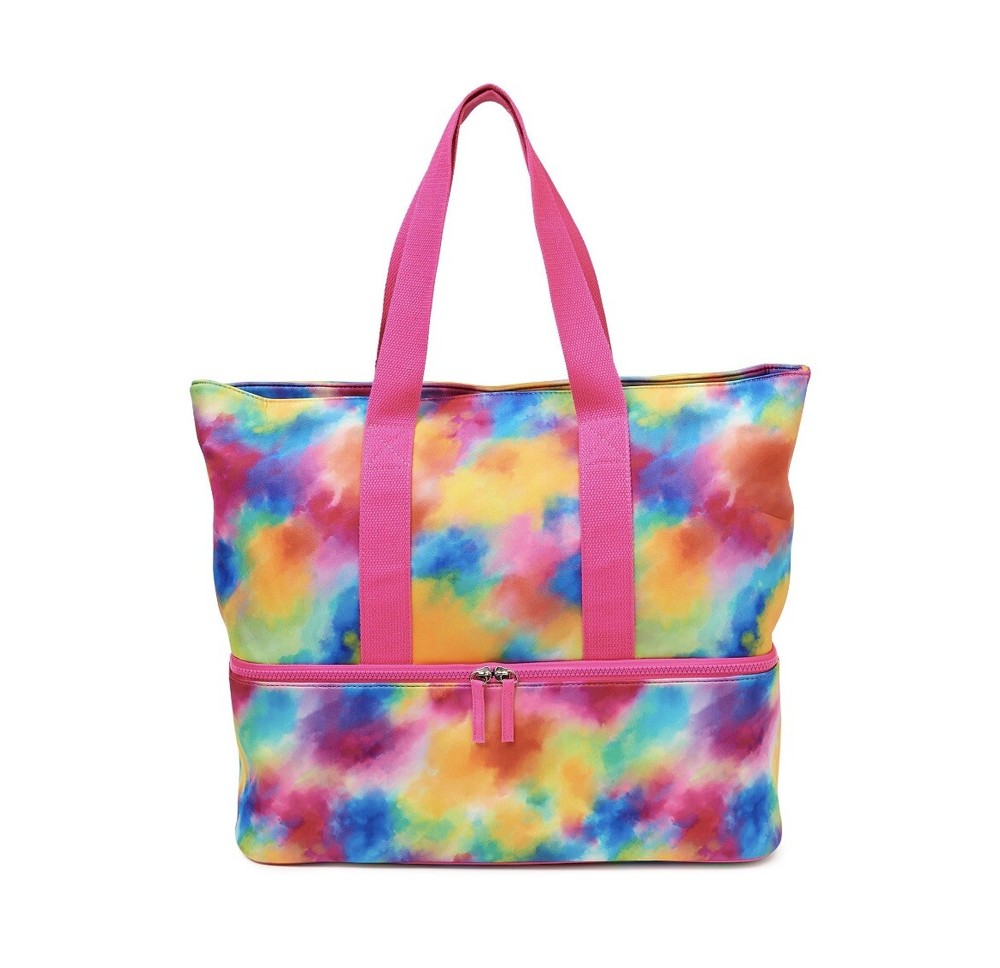 No Boundaries Beach Bag with Zip Bottom Cooler Multi Tie Dye