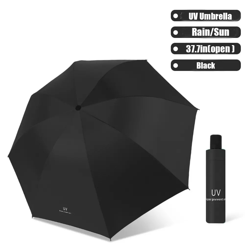 Automatic Black Umbrella Anti-UV Sun/Rain Windproof 3 Folding Compact Umbrella