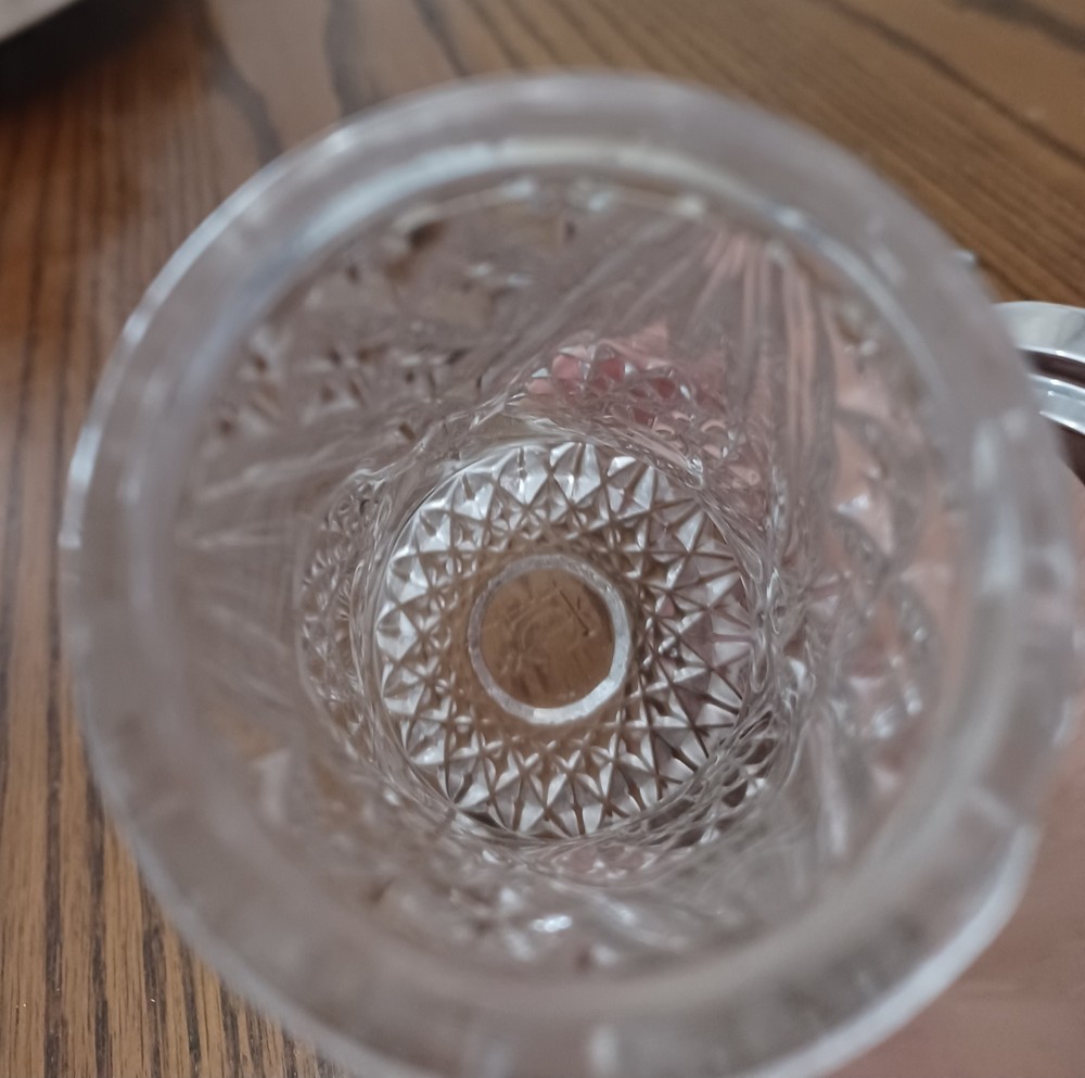 Crystal Glass Syrup Pitcher With Chrome Plated Lid