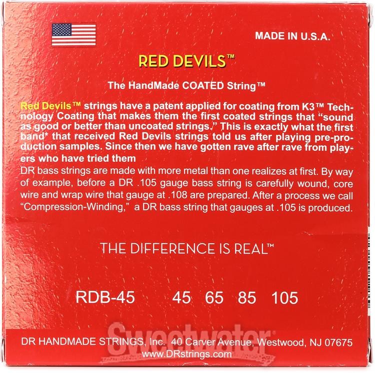 DR Strings Red Devils Electric Bass Guitar Strings - .045-.105 Medium