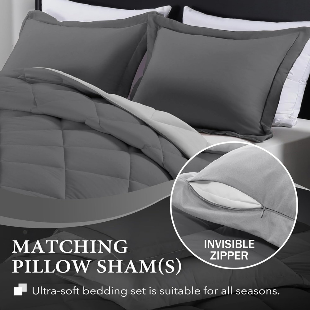 Lightweight Solid Comforter Set (Queen) with 2 Pillow Shams - 3-Piece