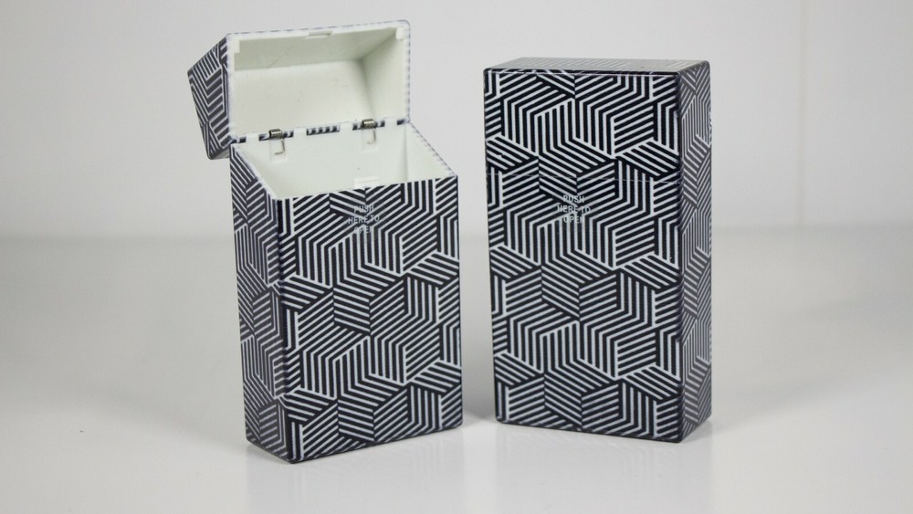 12 Assorted Black & White Push Open Cigarette Case Pack Holders for King Size