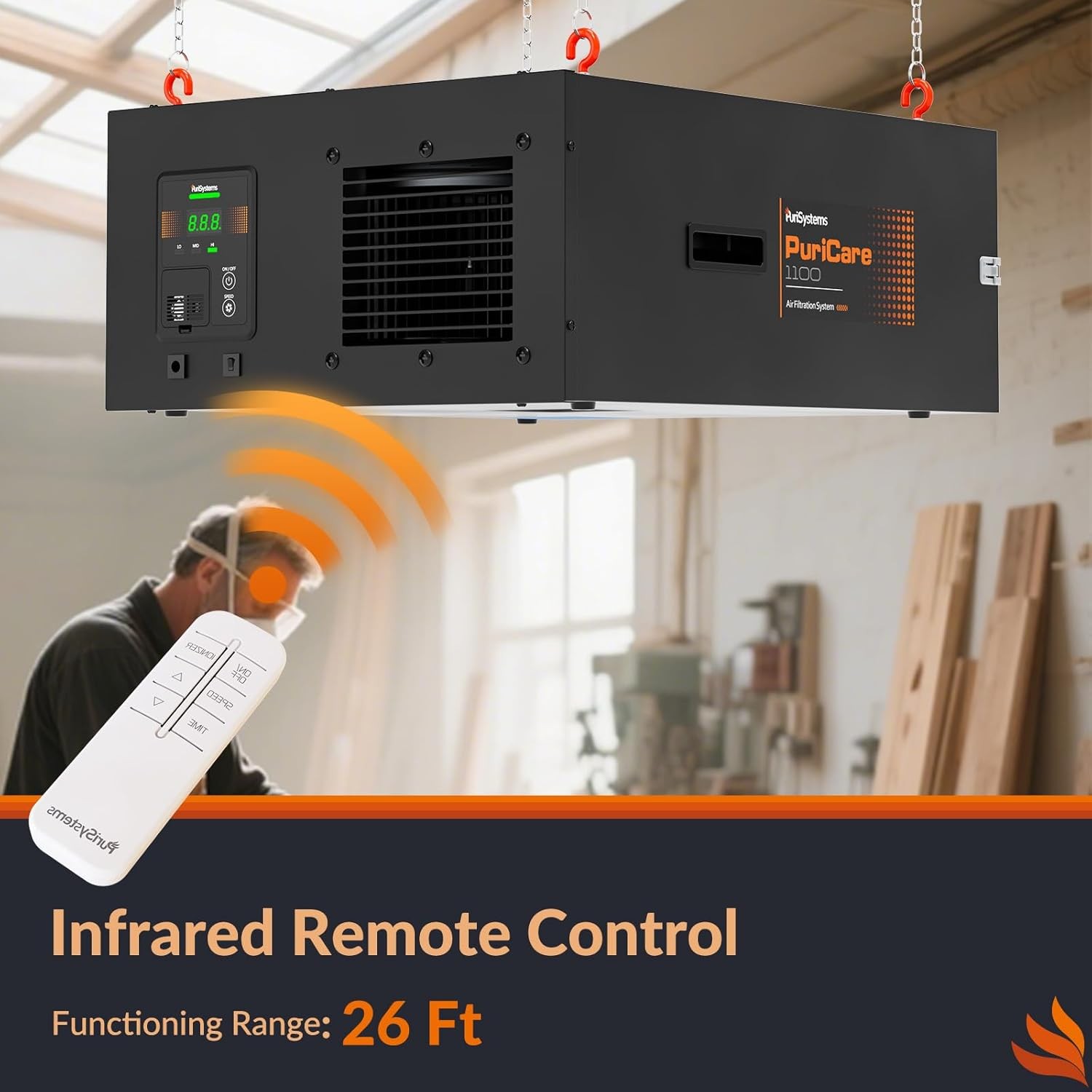 PuriSystems PuriCare 1100IG Hanging Air Filter w/Remote 1100CFM for Woodworking