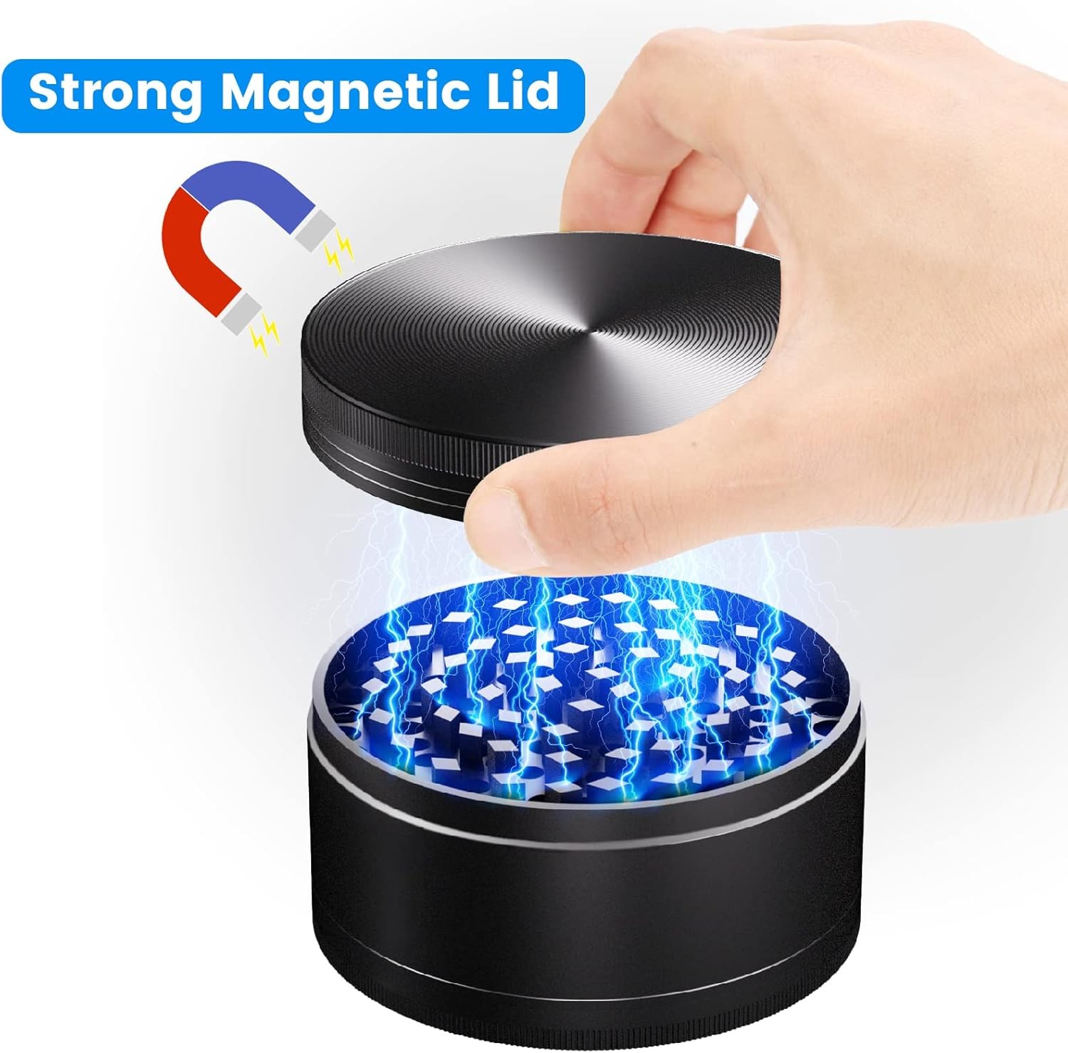 Extra Large Grinder 3 inch XL Herb & Spice, Tobacco Crusher 4 Piece (Black)