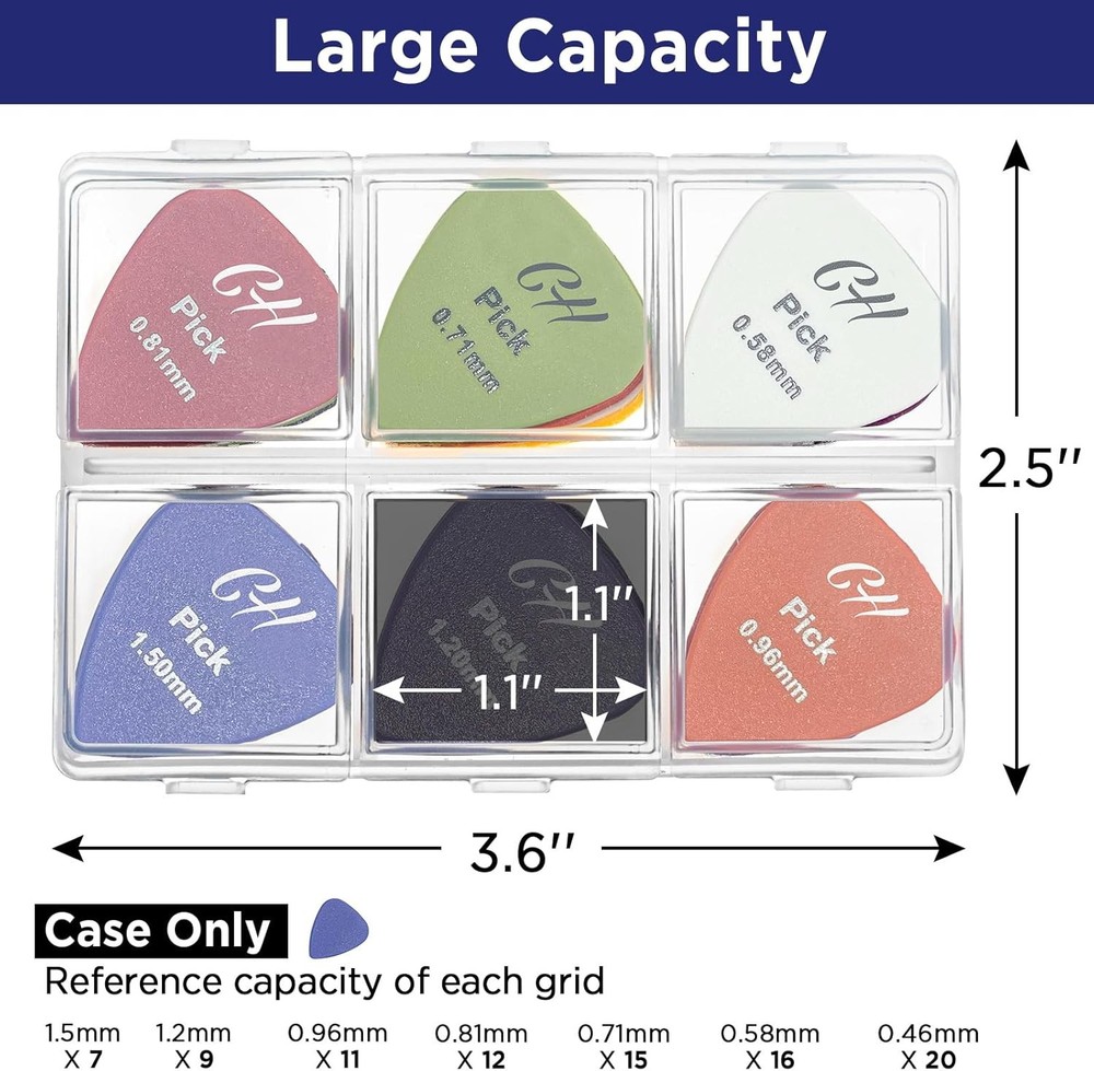Guitar Pick Holder, 6 Grid Case, 60 Capacity, Pick...