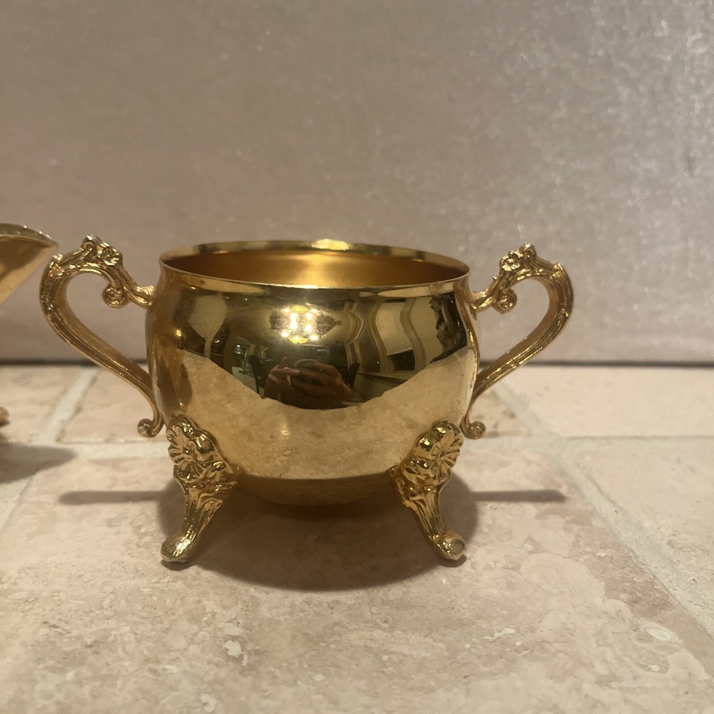 Vintage Brass Footed Cream and Sugar Set