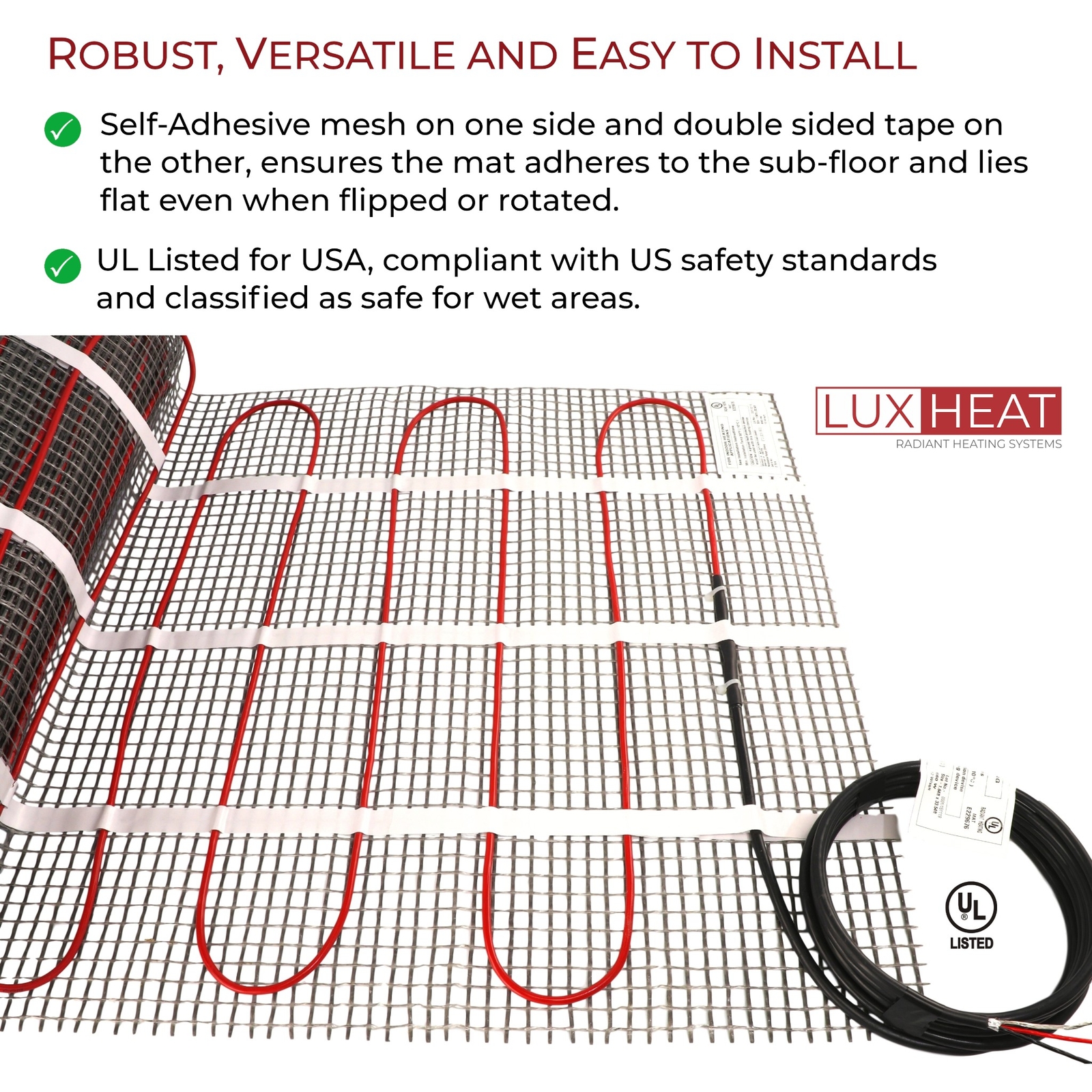 LuxHeat Mat Kit 240V (35-200sqft) Electric Radiant Floor Heating System Tile and