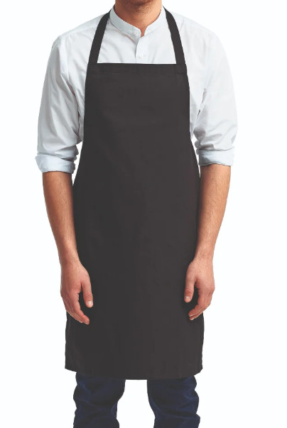 Black Bib Apron - 100% Spun Polyester, Durable & Stylish, No Pocket