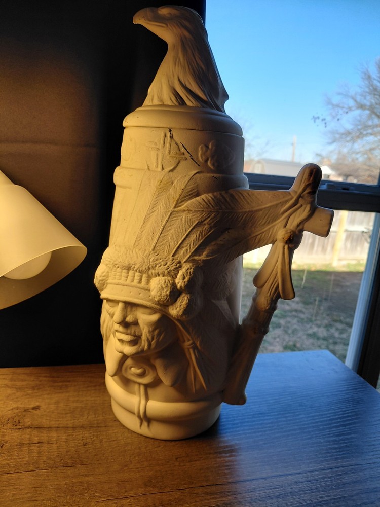 Ready-to-Paint Ceramic Beer Stein with Native American and Eagle Design