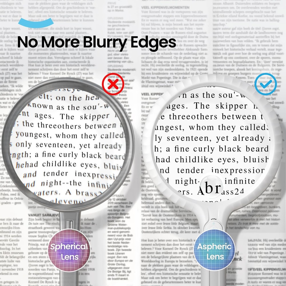 Large Handheld Magnifying Glass for Reading and Close Work, Adjustable Bright...