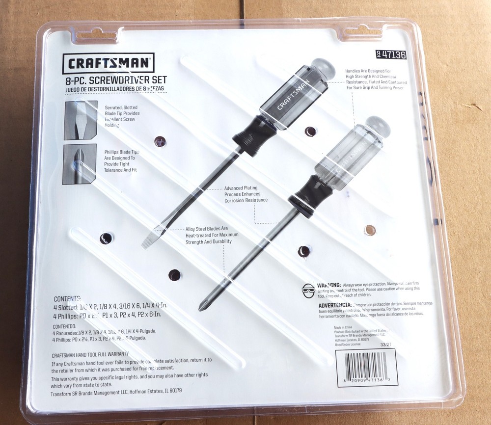 Craftsman 8 pc Screwdriver Set Philips & Flathead/Slotted #47136