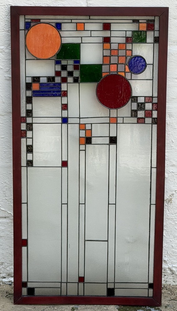 After FRANK LLOYD WRIGHT Beautiful Stained Glass Window Panel 40” Suncatcher